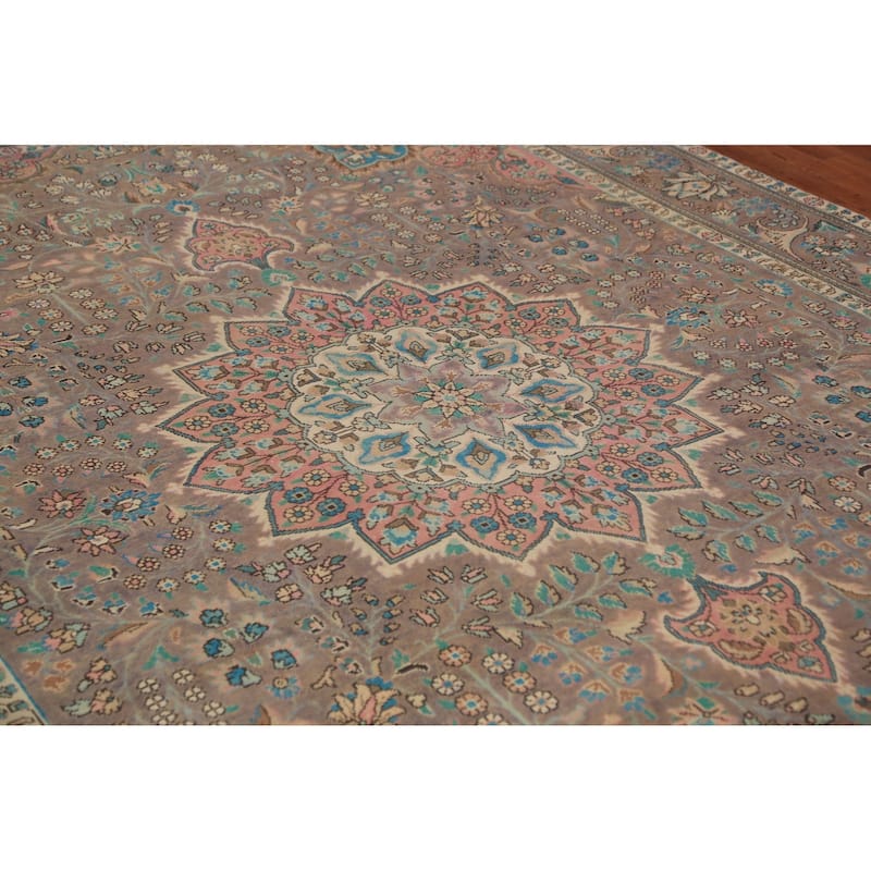 Brown Floral Tabriz Persian Rug Traditional Hand-Knotted Wool Carpet - 8'2"x 11'7"