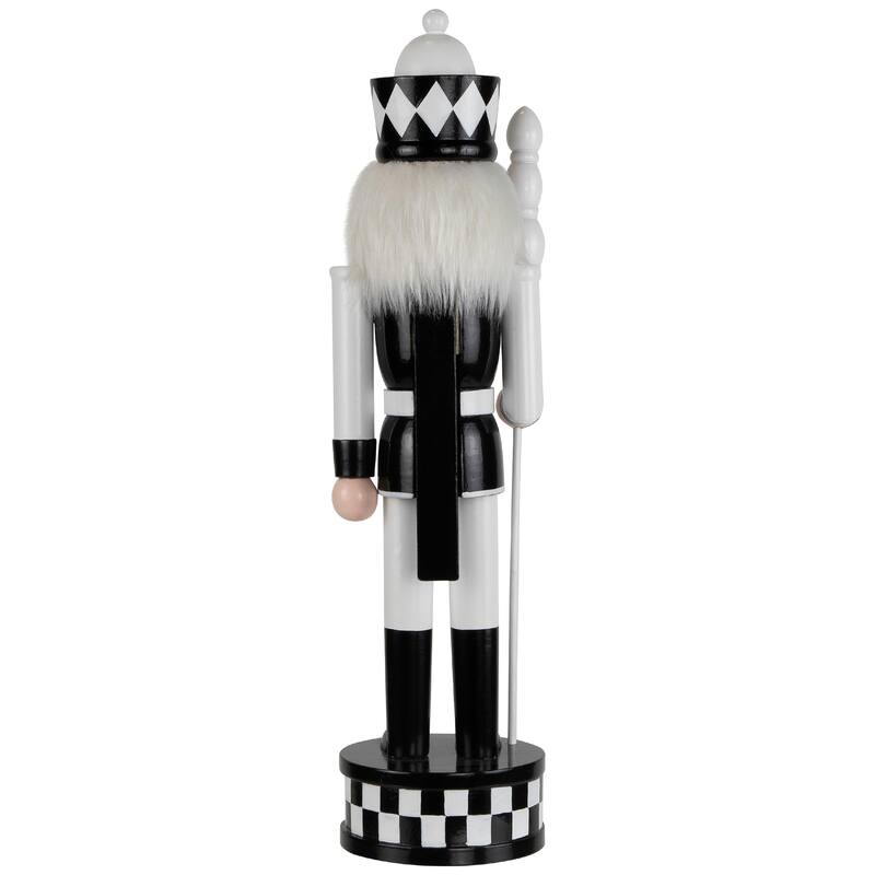 Checkered Nutcracker Soldier with Scepter Christmas Figure - 15" - Black and White