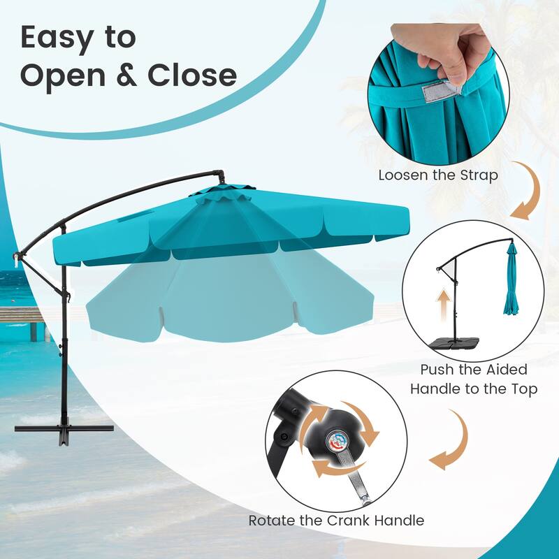 Gymax 10FT Offset Hanging Umbrella Patio Cantilever Umbrella w/ Easy