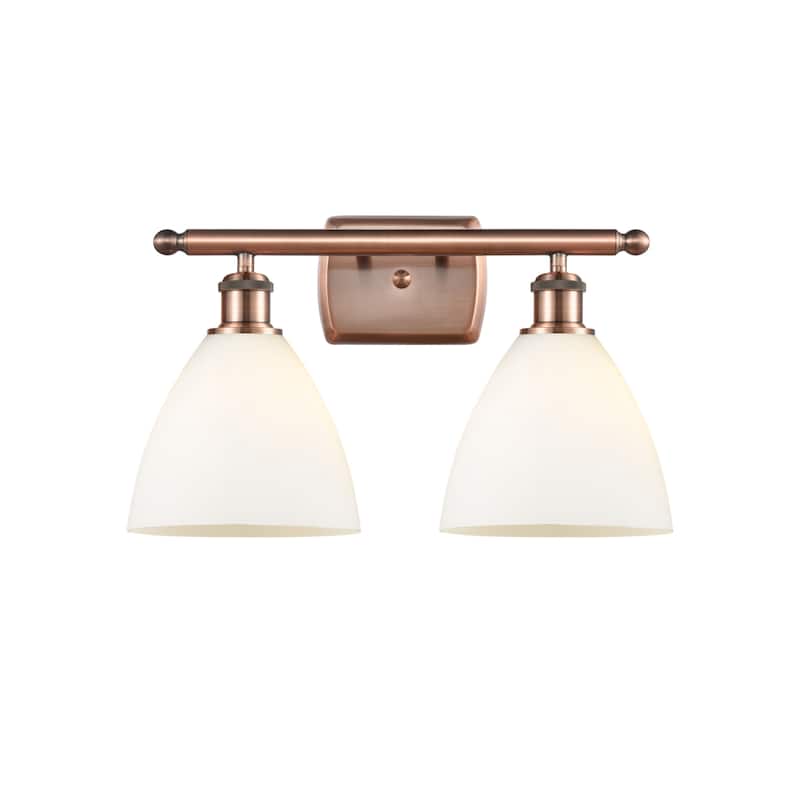 Innovations Lighting 516-2W-12-18 Bristol Vanity Bristol Glass 2 Light - Antique Copper / Matte White