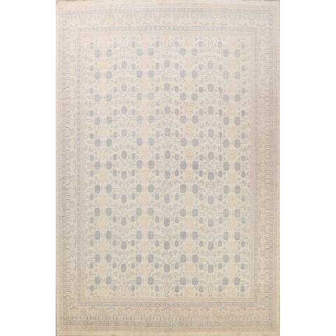 Vegetable Dye Beige Geometric Khotan Oriental Area Rug Wool Handmade - 12'3" x 13'7"