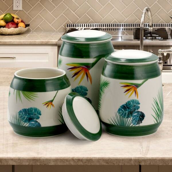 Elama Birds of Paradise 3 Piece Ceramic Kitchen Canister Set ...
