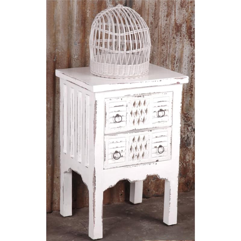 Solid Wood End Table - Nightstand, Living Room Accent Table, Fully Assembled, Distressed White Finish - 28.5