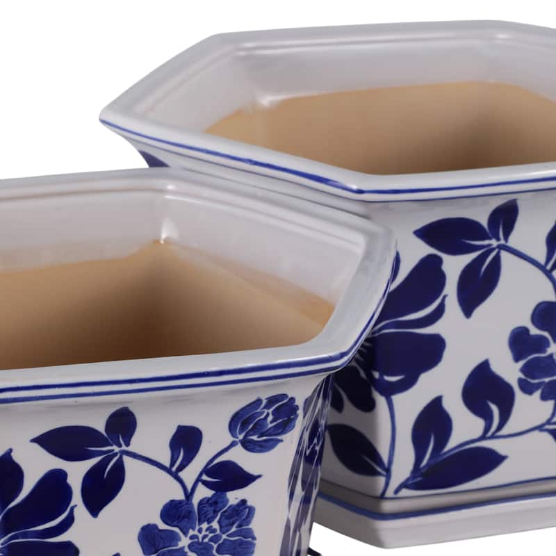 Stoneware Saucer Planters Attached Base for Home Garden (Set of 2)