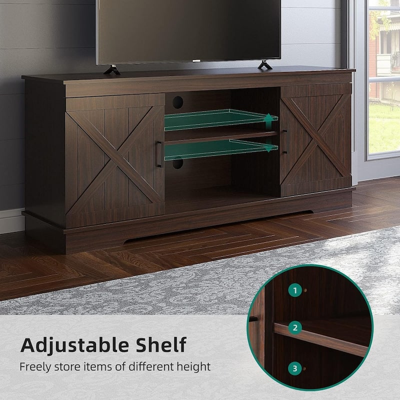 Moasis Farmhouse TV Stand with Barn Door Media Console Entertainment Center with Storage Cabinets