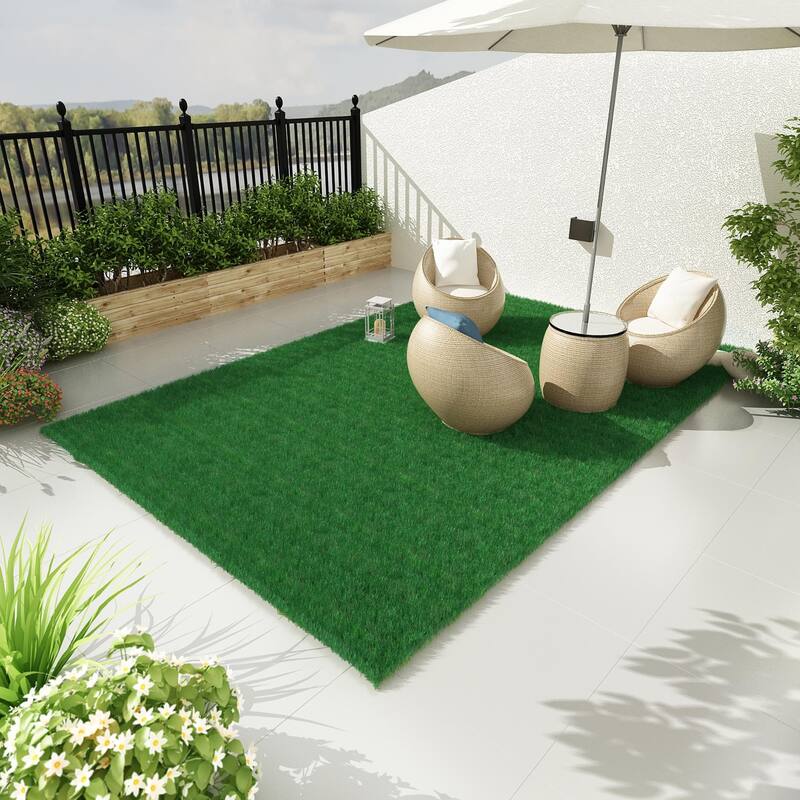 Timechee 6.5' x 10' Faux Green Grass Turf Indoor Outdoor Area Rug - 6.5ft x 10ft