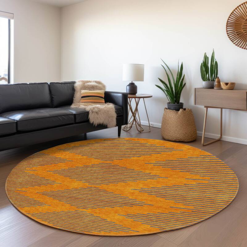 Premium Washable Super Soft Global Stripes Mayfield Rug - Orange - 8' x 8'