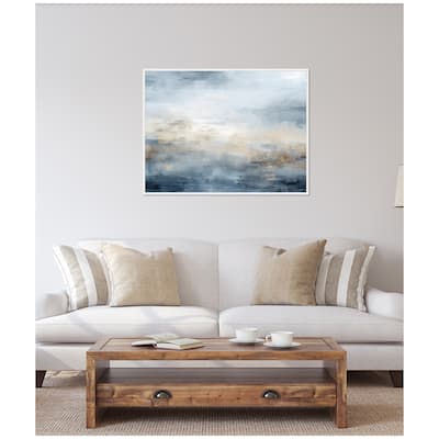 Kate and Laurel Sylvie Tonal Abstract Oceanic Nautical Serenity Blue Horizontal Framed Canvas by The Creative Bunch Studio