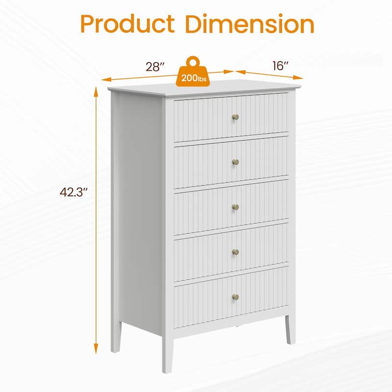 Elegant 5-Drawer Dresser Antique White for Bedroom