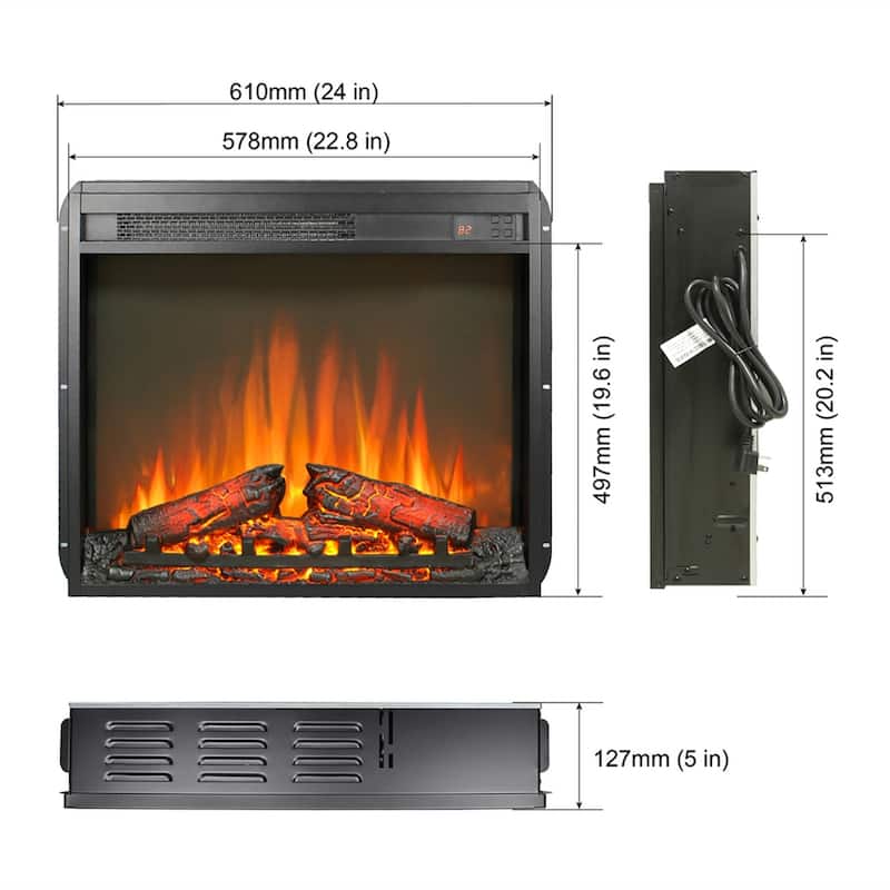 23" Electric Fireplace Insert,Ultra Thin Heater with Realistic Flame