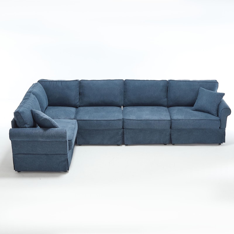 94" Linen L-Shaped 5-Seater Sectional Sofa with Reversible Design and Rolled Arms