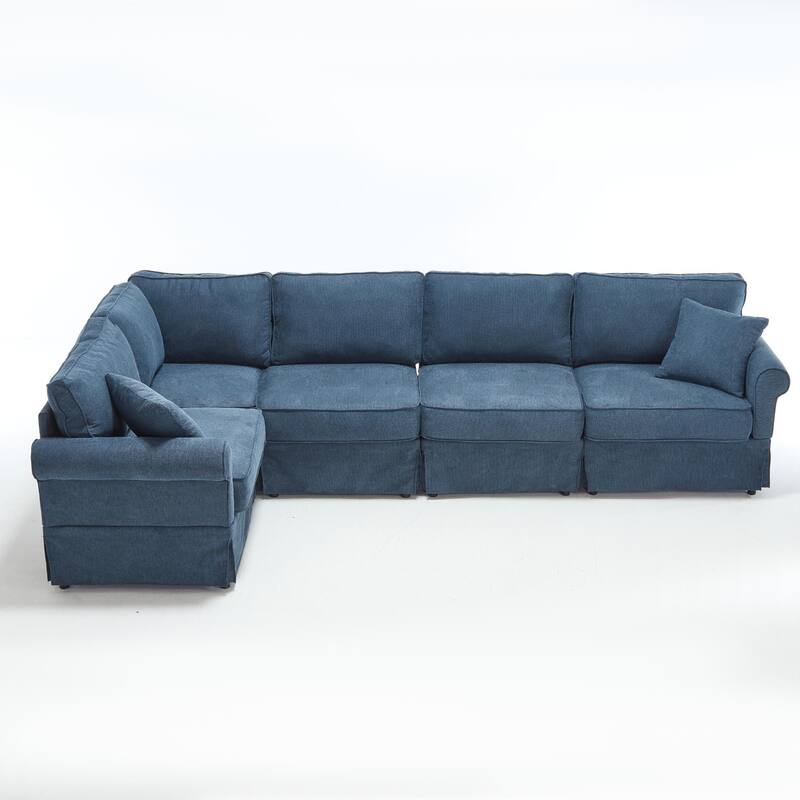 94" Linen L-Shaped Sectional Sofa, 5-Seater