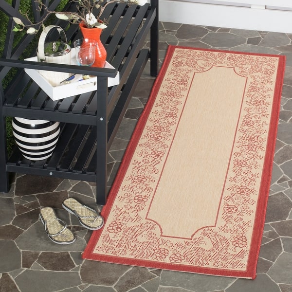 slide 2 of 9, SAFAVIEH Courtyard Amparo Indoor/ Outdoor Waterproof Patio Backyard Rug 2'3" x 10' Runner - Natural/Red