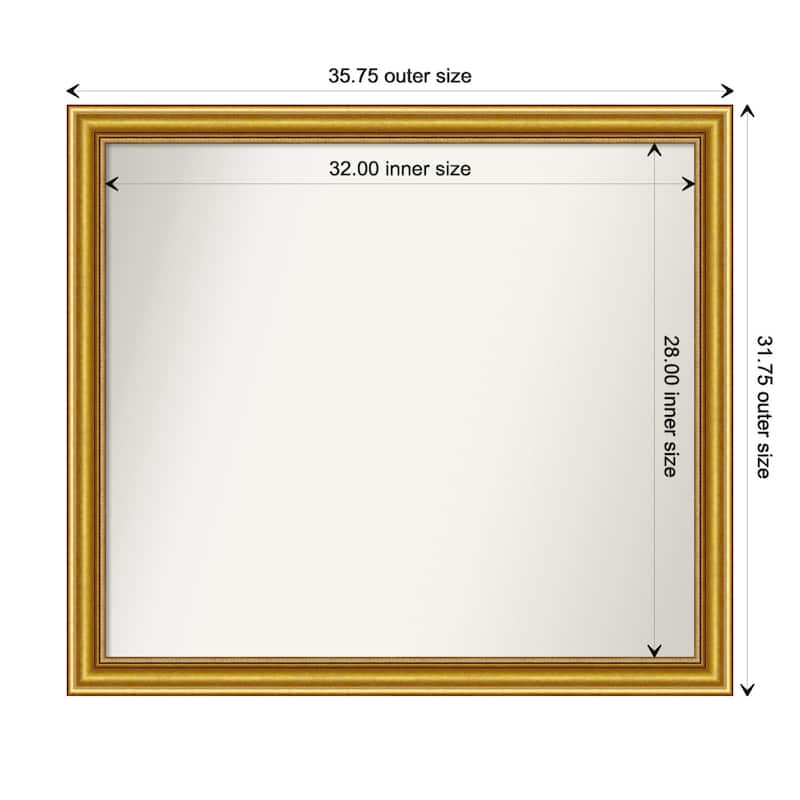 Townhouse Gold Framed Non-Beveled Custom Wall Mirror, Bathroom Vanity Mirror - Outer Size: 35.75 x 31.75