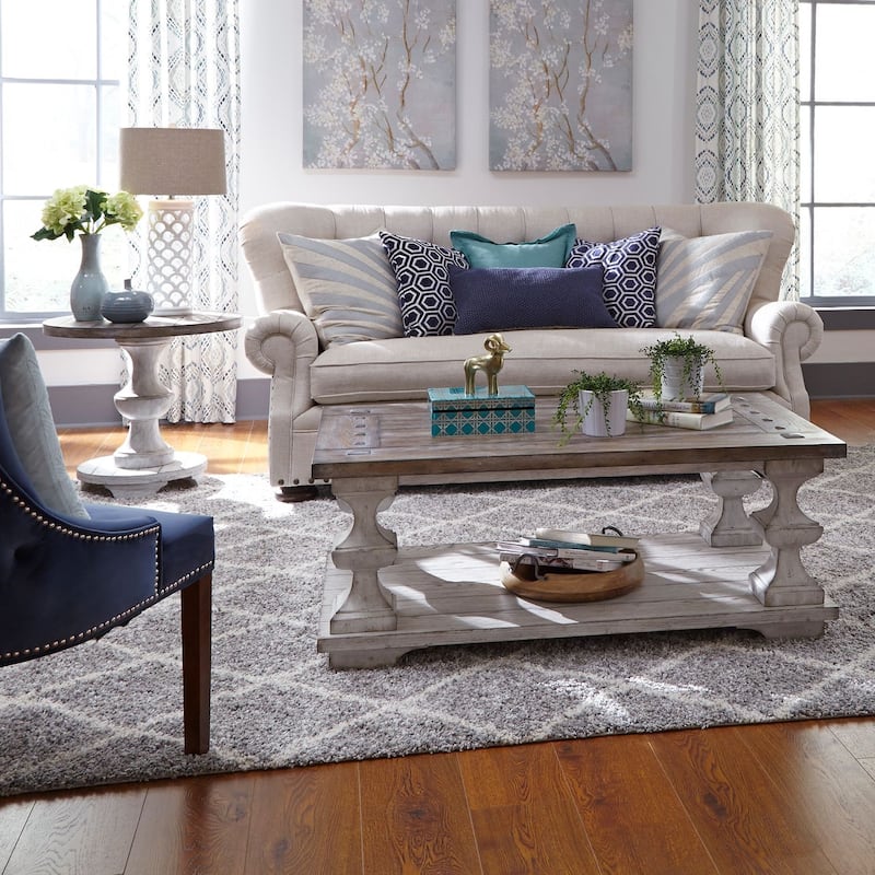 Sedona Heavy Distressed White 3 Piece Cocktail table Set - Wood/Veneer