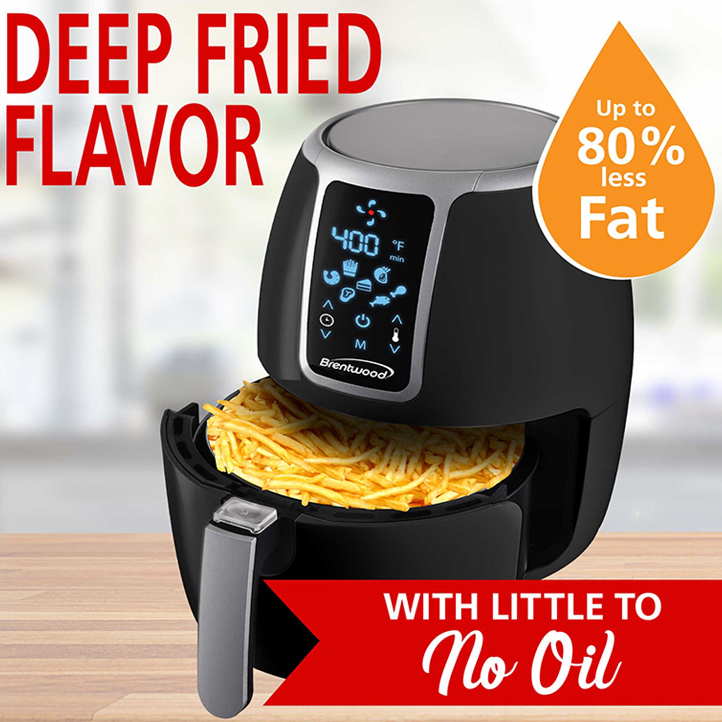 Brentwood Small 1400 Watt 4 Quart Electric Digital Air Fryer with Temperature Control in Black 4 Quart