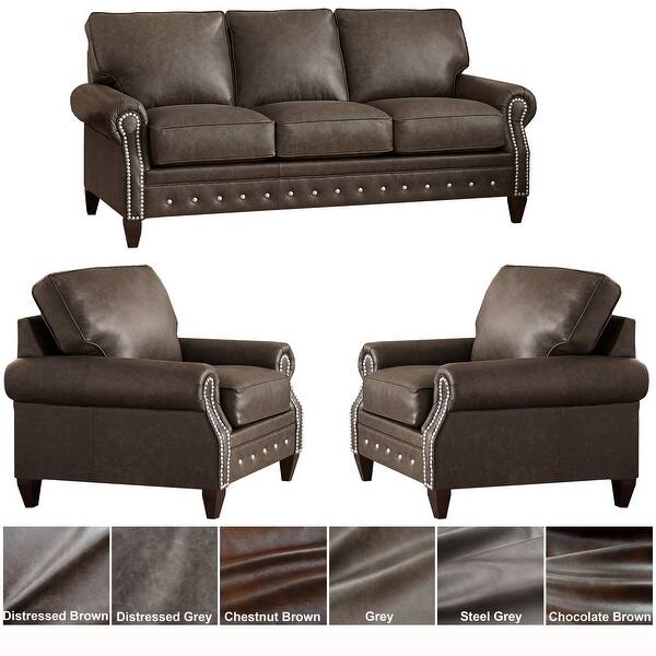 slide 2 of 12, Payne Top-grain Leather Sofa and Two Chairs Set