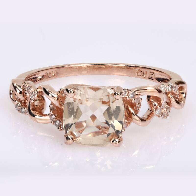 Miadora Cushion Morganite and 1/10ct TDW Diamond Link Engagement Ring in 10k Rose Gold