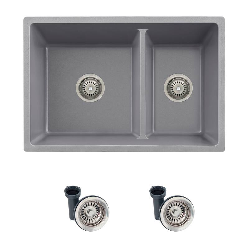 Dual mount 27" Composite Granite Double-Bowl Kitchen Sink S-827