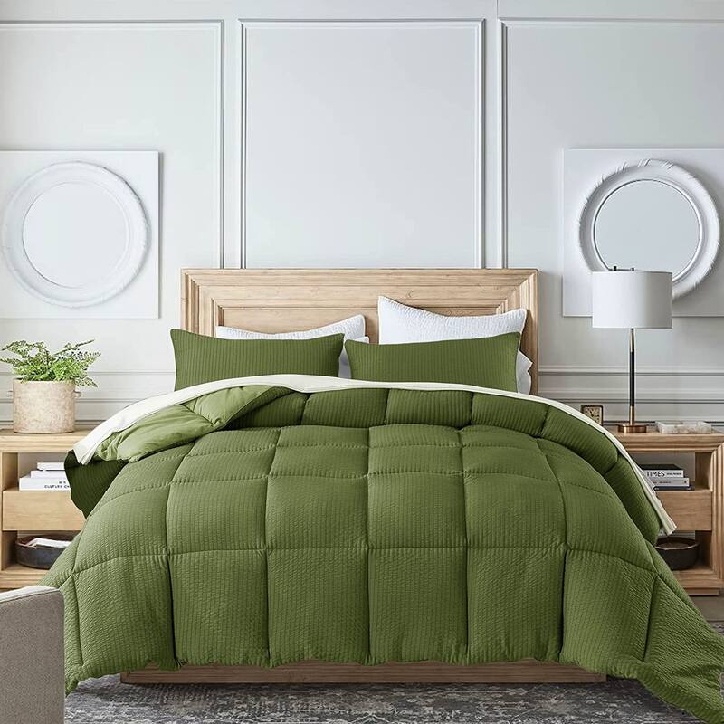 KASENTEX Winter Warmth Quilted Comforter, Cozy Soft Seersucker Textured, Down Alternative Fill