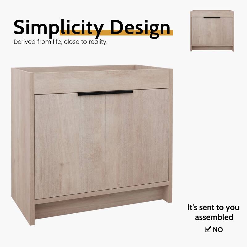 24/30/36 Inch Freestanding Bathroom Vanity Cabinet with Soft Close Door and Adjustable Shelf (Without Sink)