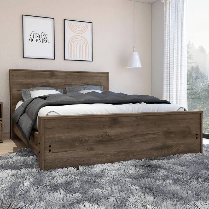 Full Size Engineered Wood Panel Bed Base with Headboard (440 lb Capacity)