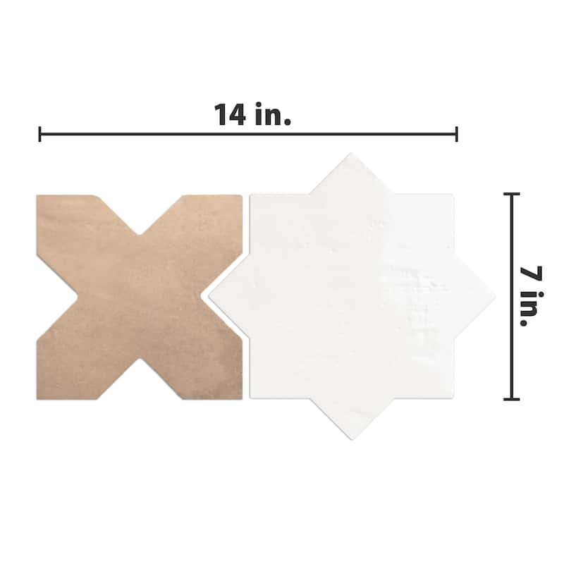Merola Tile Argile Star Bianco with Cotto Cross 7" x 14" Porcelain Floor and Wall Tile - Kit (2 Tiles)