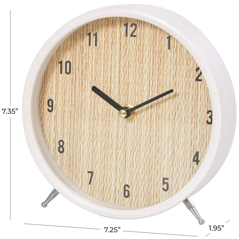 Light Brown Wood Woven Clock Chevron Patterned or White Frame with Silver Legs