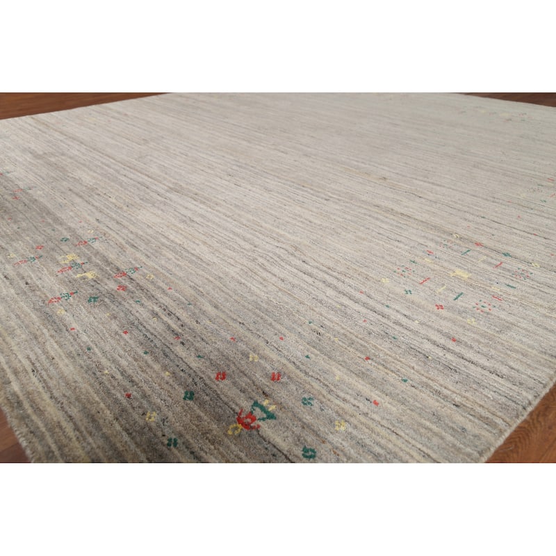 Striped Gabbeh Indian Square Area Rug Handmade Wool Carpet - 7'9"x 7'11"