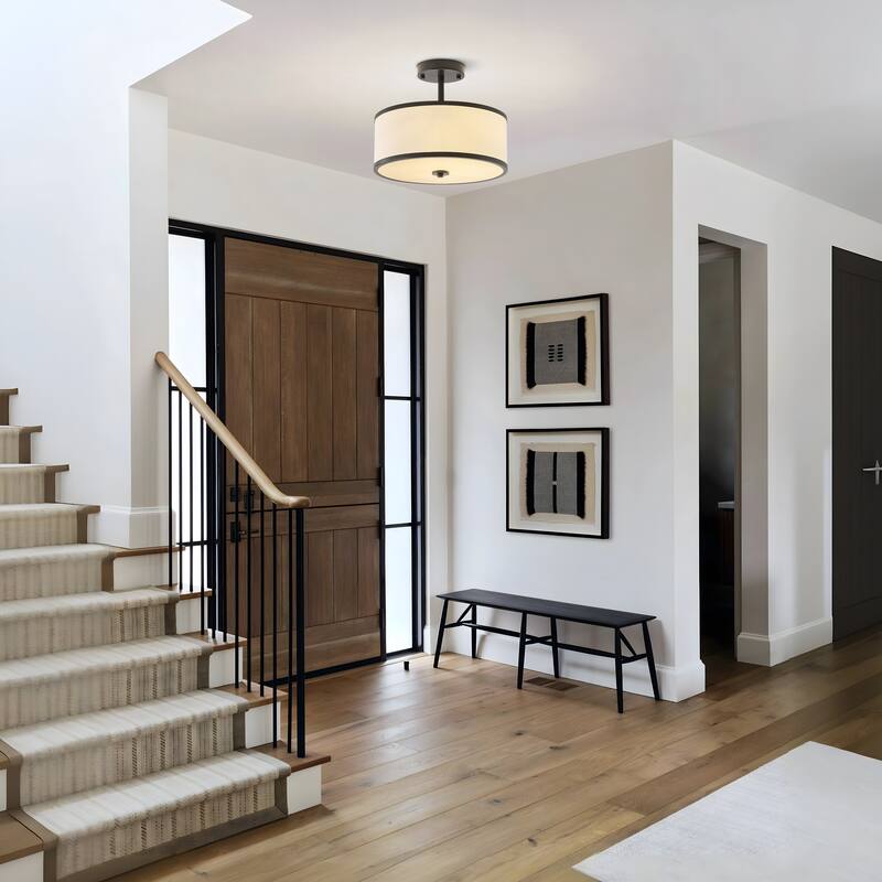 Starsky Modern 3-light Fabric Drum Semi Flush Mount