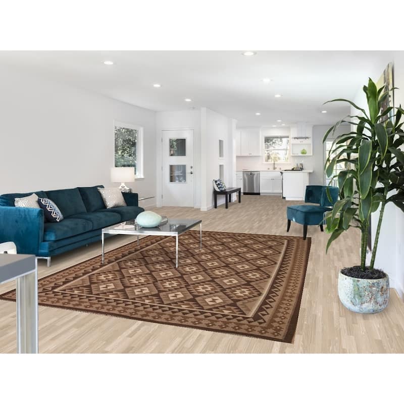 Geometric Kilim Oriental Area Rug Hand-woven Living Room Wool Carpet - 6'10" x 9'10"