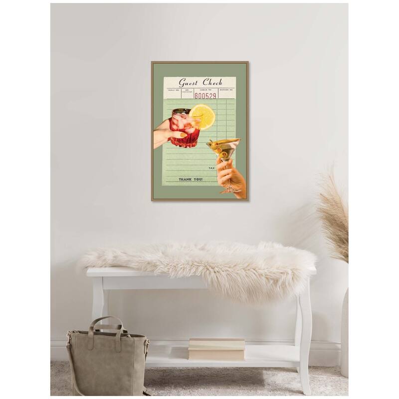 Kate and Laurel Guest Check Cheers Green by Honey Island Studio Framed Canvas Wall Art Print