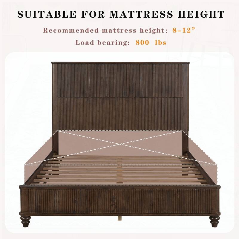 Solid Wood Bed Frame with Tall Headboard