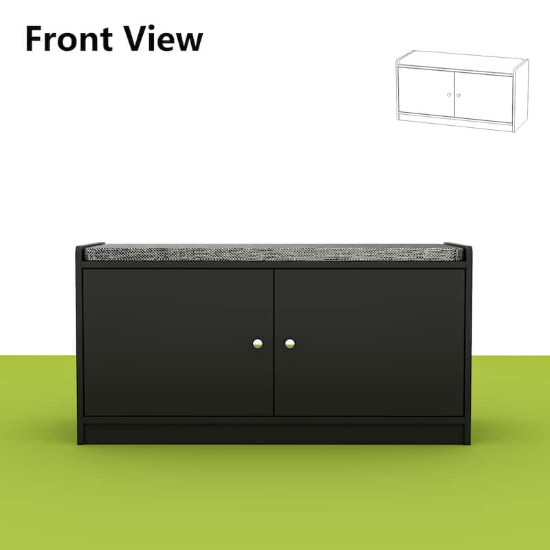35.8"W White Storage Bench with Drawers and Padded Seat Cushion