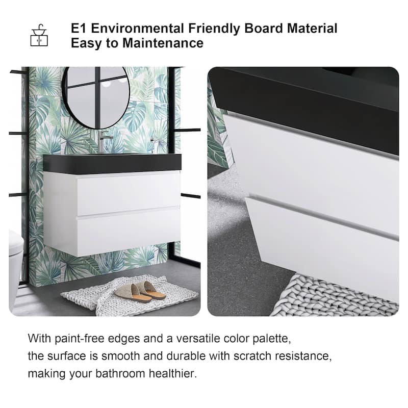 Floating Bathroom Vanity with Black Solid Surface Top