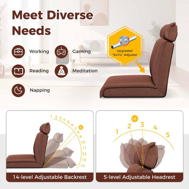Floor Chair Floor Gaming Chair w/Back Support Lazy Sofa Couch Recliner