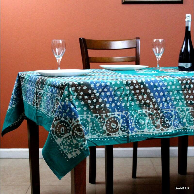 Cotton Batik Print Floral Tablecloth Rectangle - 58 x 90 in