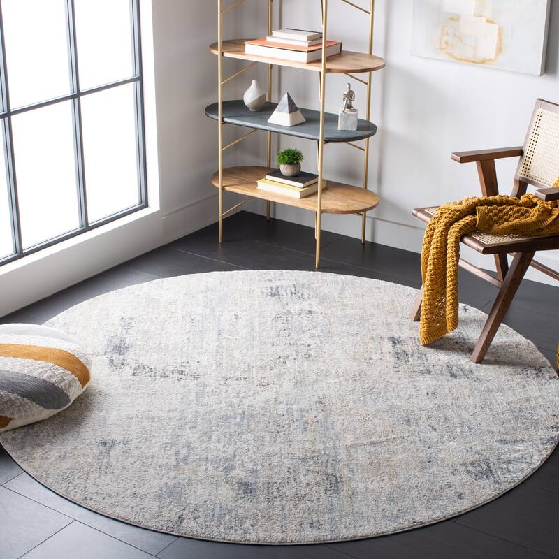 SAFAVIEH Dream Nasiha Modern Abstract Viscose Rug - 6'7" Round - Grey/Green