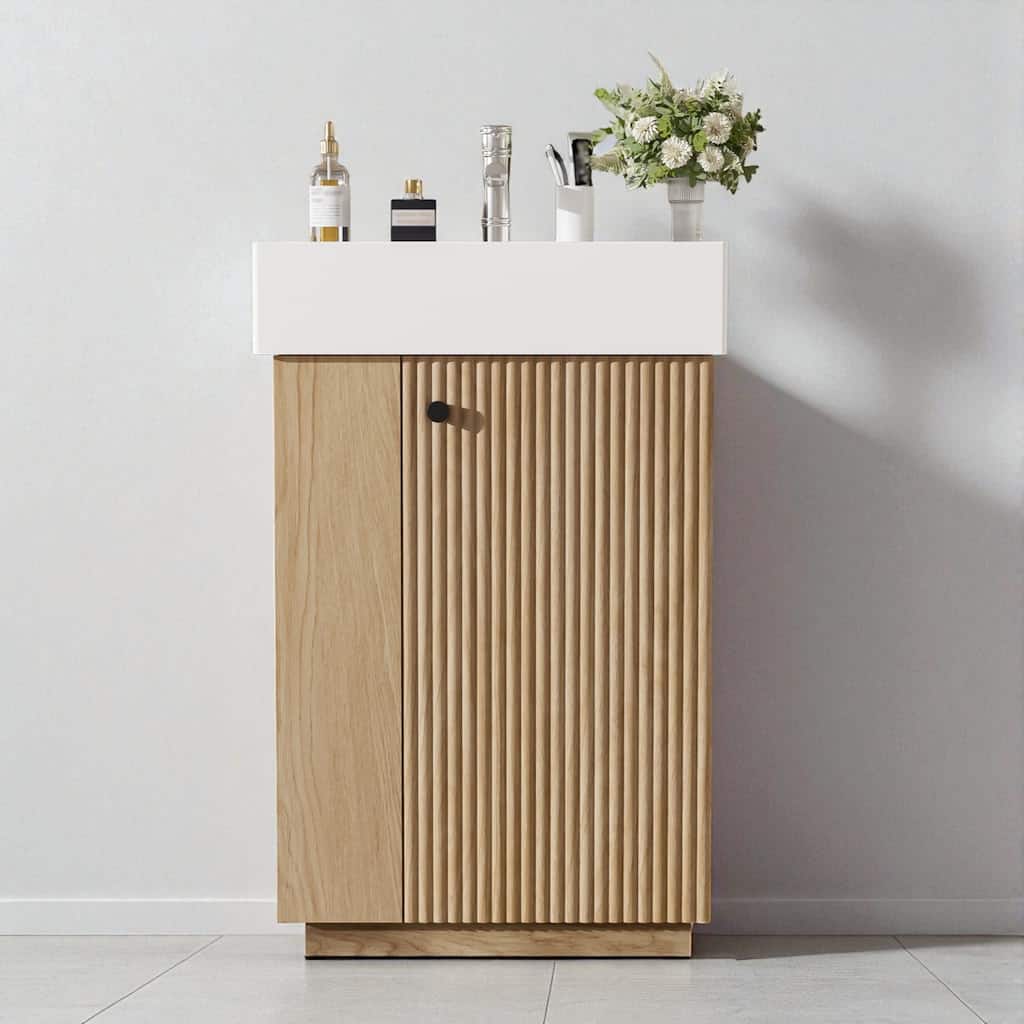 21.6" Bathroom Vanity with Ceramic Sink, Freestanding Modern Cabinet with Storage and Soft-Close Doors