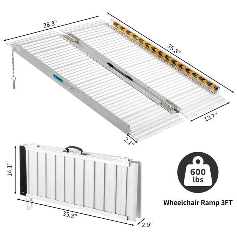 3ft Aluminum Fold Portable Wheelchair Ramp Mobility Handicap Suitcase Threshold