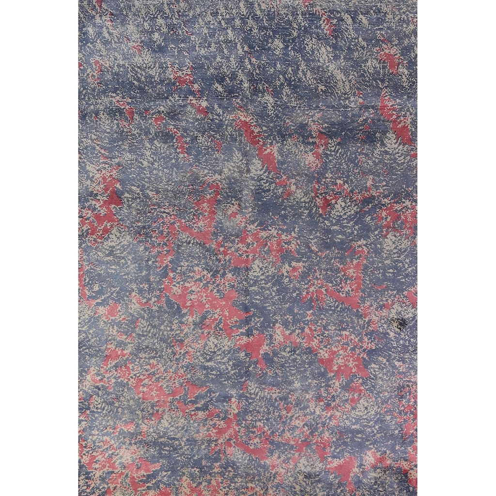 Modern Blue Abstract Indian Area Rug Hand-Knotted Wool Carpet - 6'0"x 9'3"