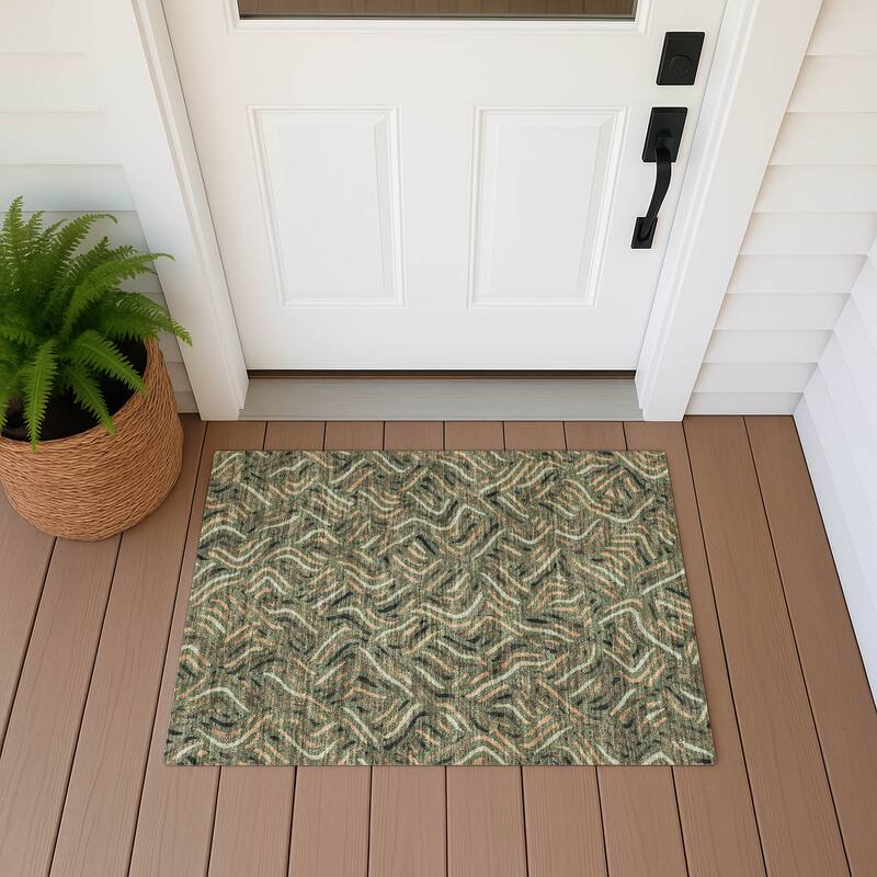 Machine Washable Indoor/ Outdoor Modern Jamie Chantille Rug - Olive - 1'8" x 2'6"