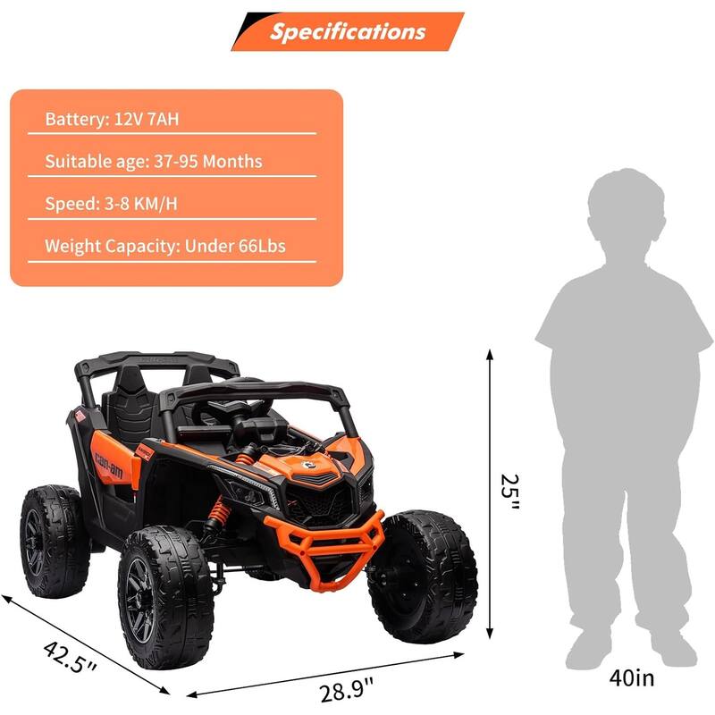 12V Ride on UTV Car, Licensed Can-Am Electric Off-Road Car, Ride on Truck Car for Kids