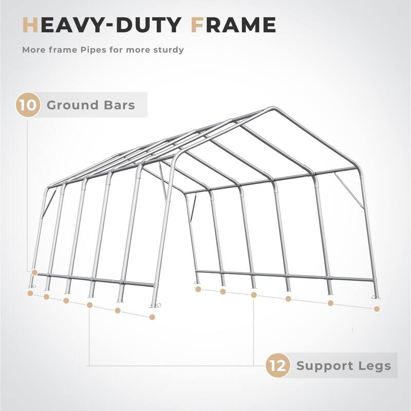 EROMMY Portable Garage, Heavy Duty Carport with All-Steel Metal Frame and Round Style Roof