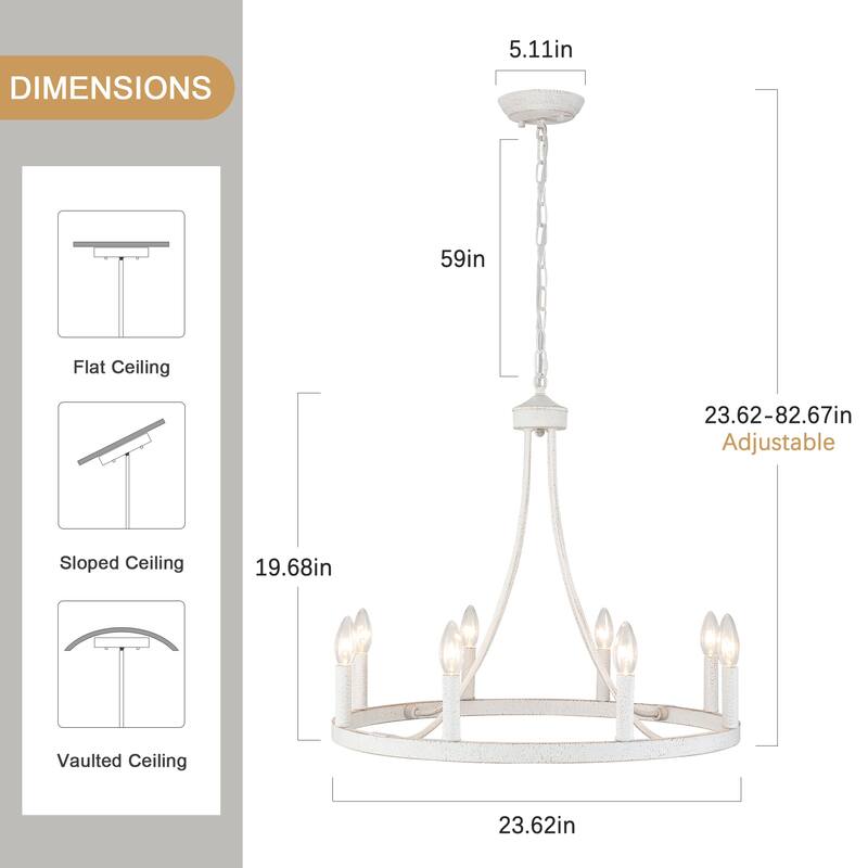 8-light Rustic Farmhouse Wagon Wheel Chandelier Candle Dining Room Lighting Fixtures for Kitchen Island Foyer - N/A