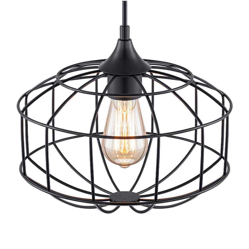 Matte Black Industrial Wire Cage Pendant Light for Kitchen & Dining - Dia.11.22-in