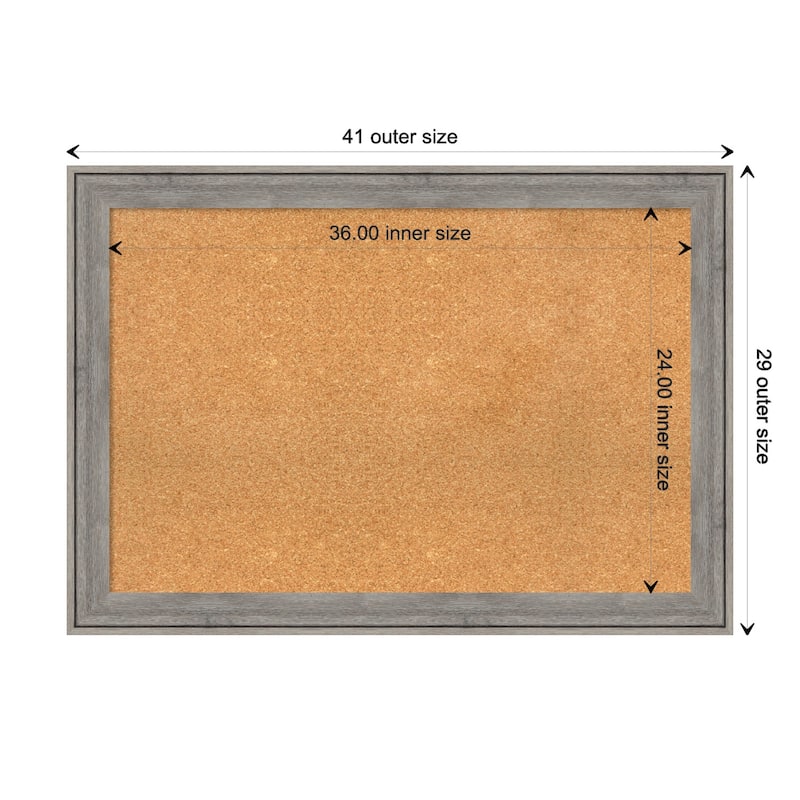 Regis Barnwood Grey Wood Framed Natural Corkboard Bulletin Board - Board Size 36x24