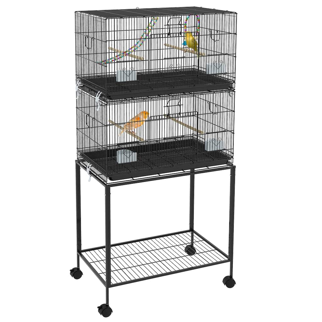 PawHut Double Stackable Bird Cage on Wheels w/ Stand for Canaries