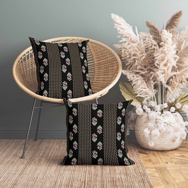Anemone Artistry Indoor/Outdoor Reversible Throw Pillow Black and Pink