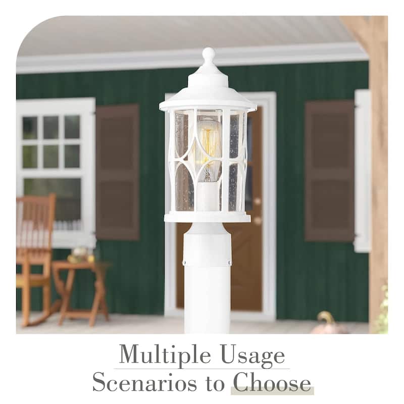 2 Pack Modern Outdoor Post Lanterns for Patio Garden, Seeded Glass Shade
